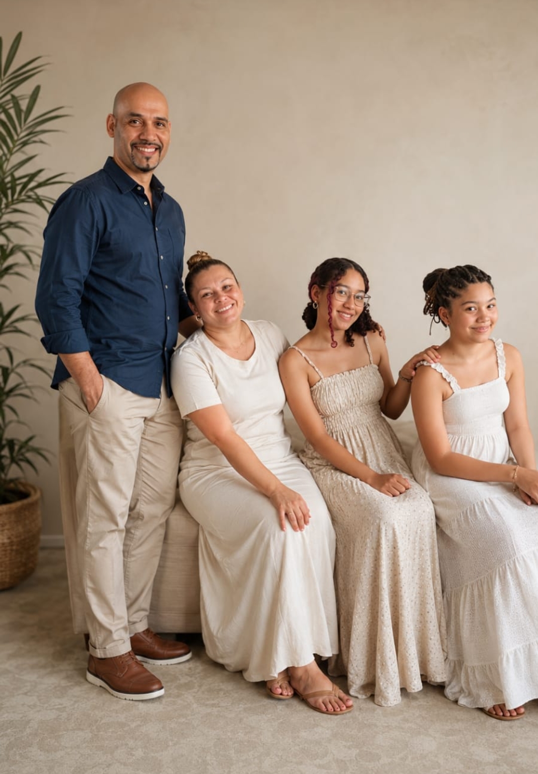 Isael Costa ao lado da esposa e das duas filhas